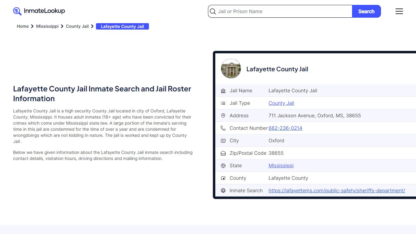 Lafayette County Jail Inmate Search and Jail Roster Information